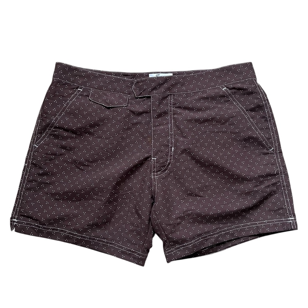 NWT Heron Haberdashery Brown White Dotted Pocket Swim Trunks Size S